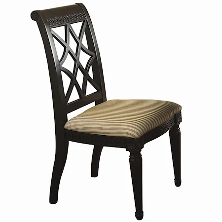 Fret-Back Dining Side Chair with Upholstered Seat